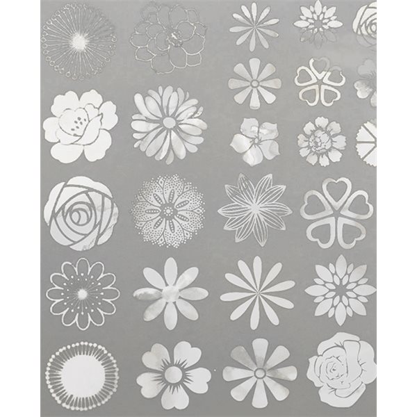 Decal - Large Flowers - Mica White - 14x10 cm